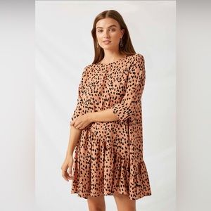 NWT- Hayden Asymmetrical Dotted Swing Dress in tan
